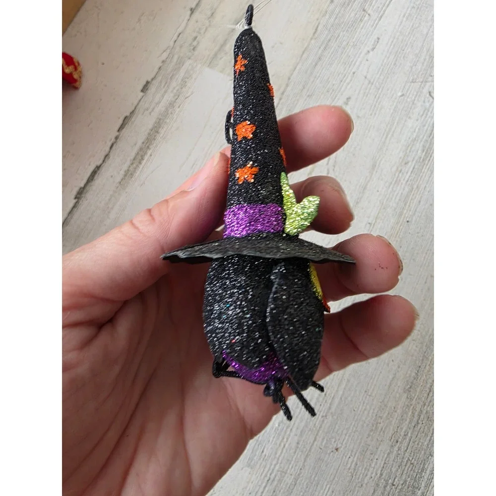 Vintage Pier 1 glitter owl witch RARE ornament metal wizard Halloween tree decor